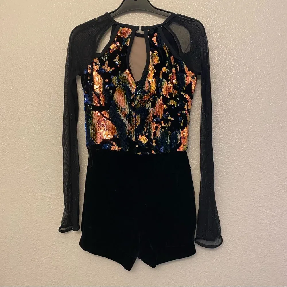 Weissman dance costume unitard mesh black sequin  Hunter 10040 adult SA